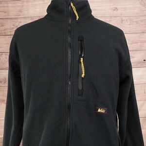 REI Sweater Mens M Black Mock Neck Full Zip Fleece Polartec Pockets Jacket